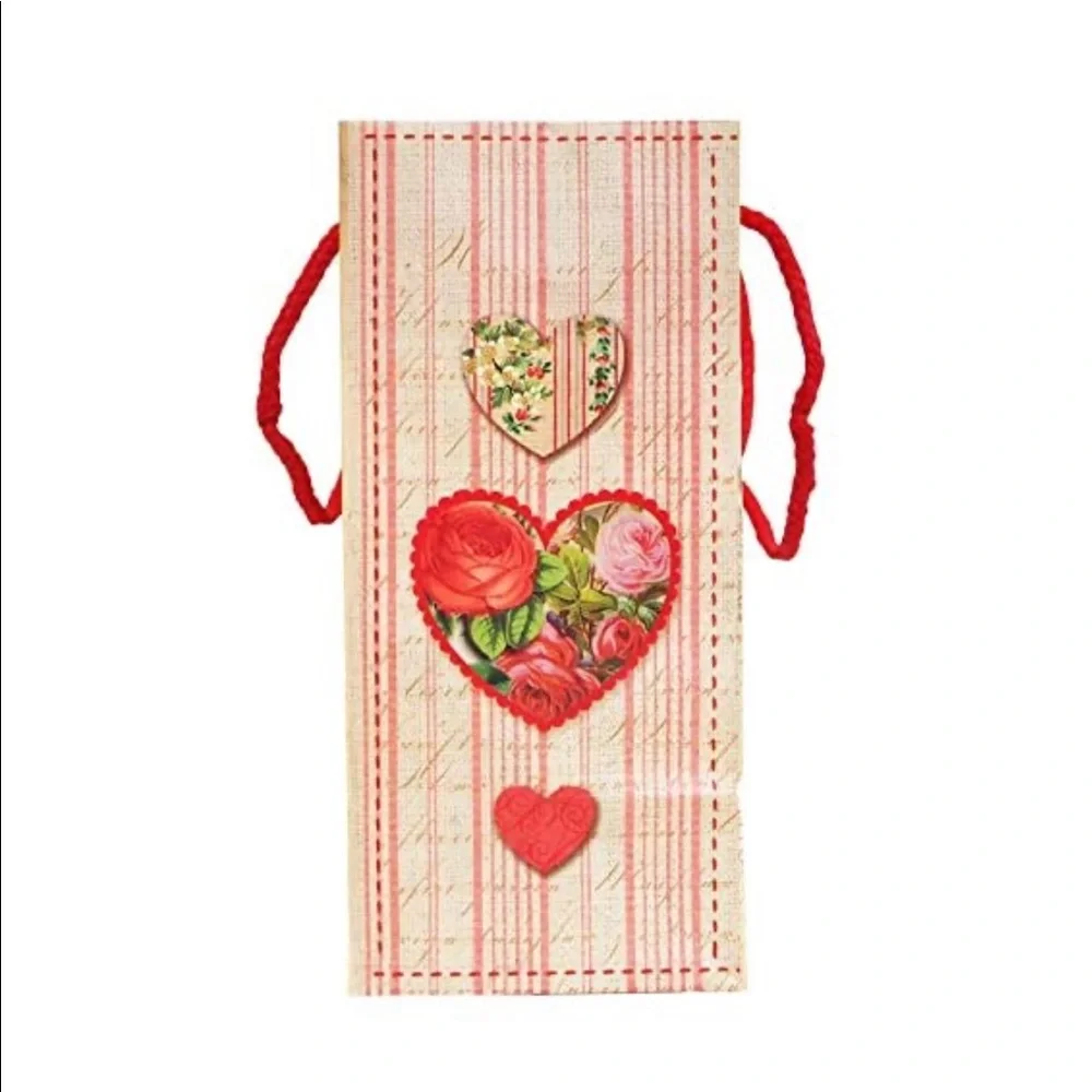 Punch Studio Glitter Embellished Lg Gift Bags: Vintage Heart Squares, Set of 2